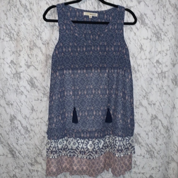 Rewind Sleeveless Tiered Mini Dress Blue, Pink and White Womens Size Small - Picture 10 of 10